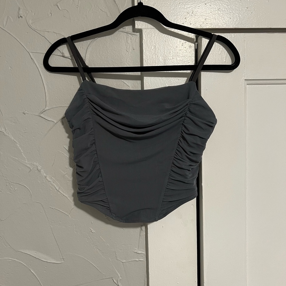 Elegant Charcoal Ruched Women's Top